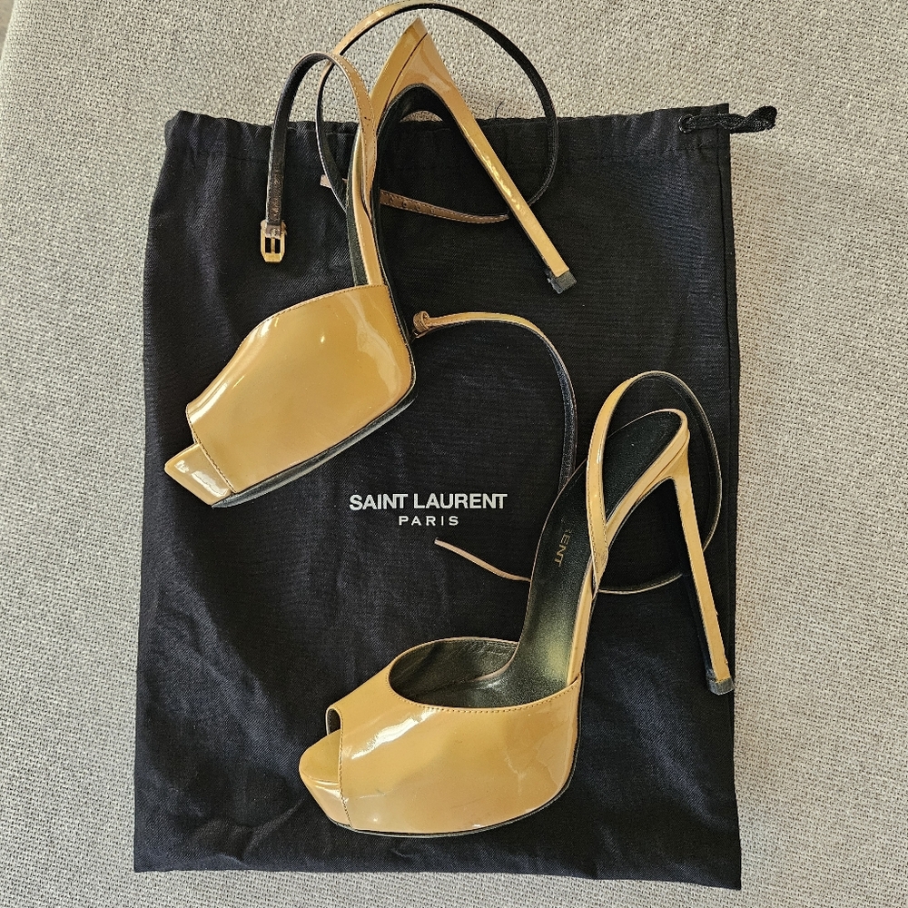 Saint Laurent Beige Peep Toe Heels